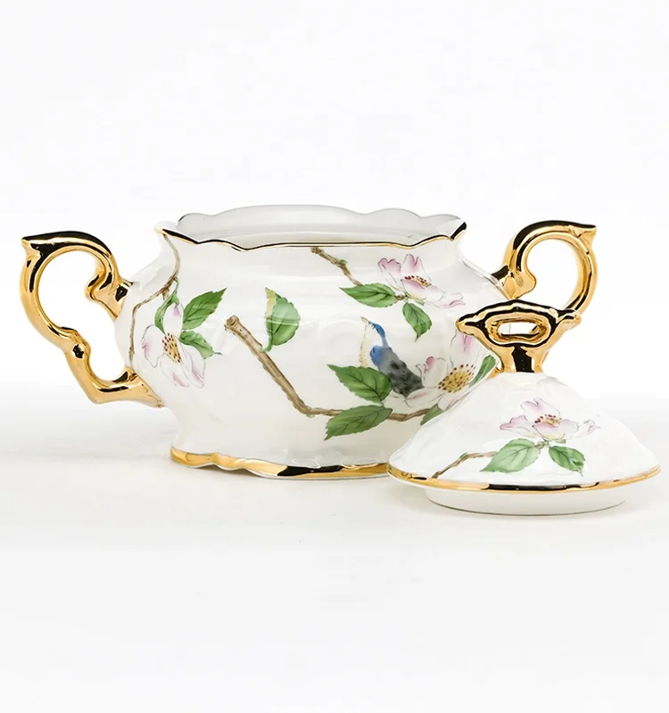 
New Bone gold rim luxury white tea sets with creamer sugar Jug 