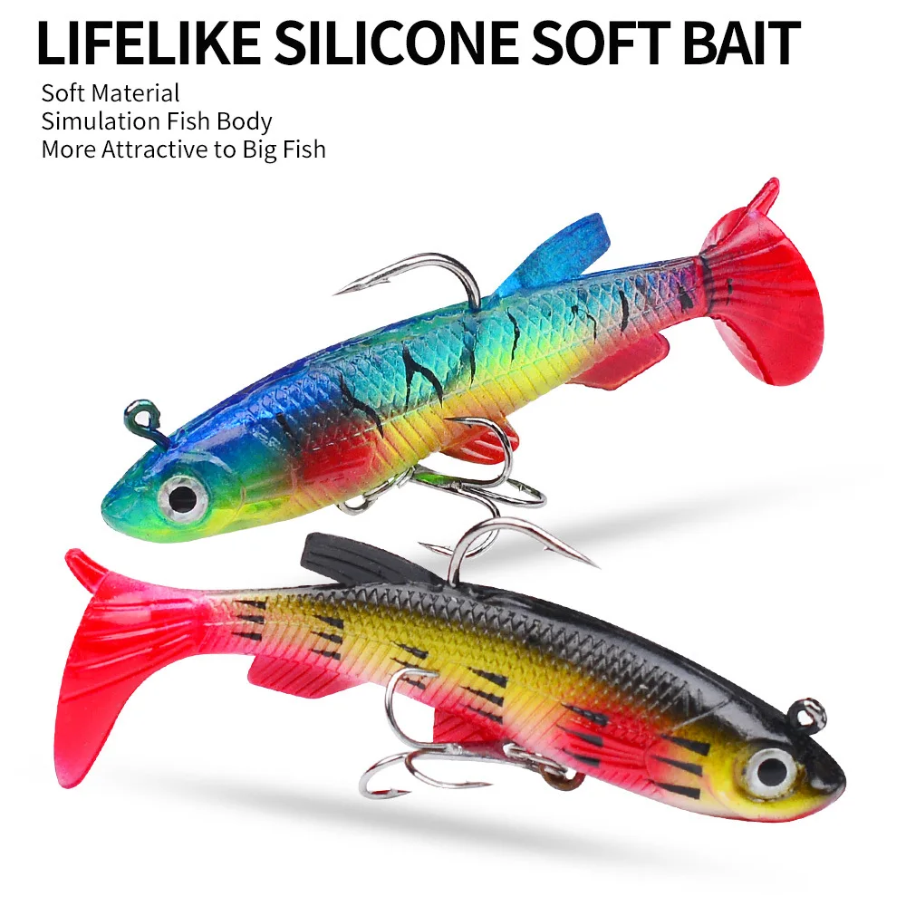 Jetshark 7.5cm 13.5g Soft Tail Jig Lure 5 colors Lead Jig Head 3D lighting Eyes Soft Fishing lure