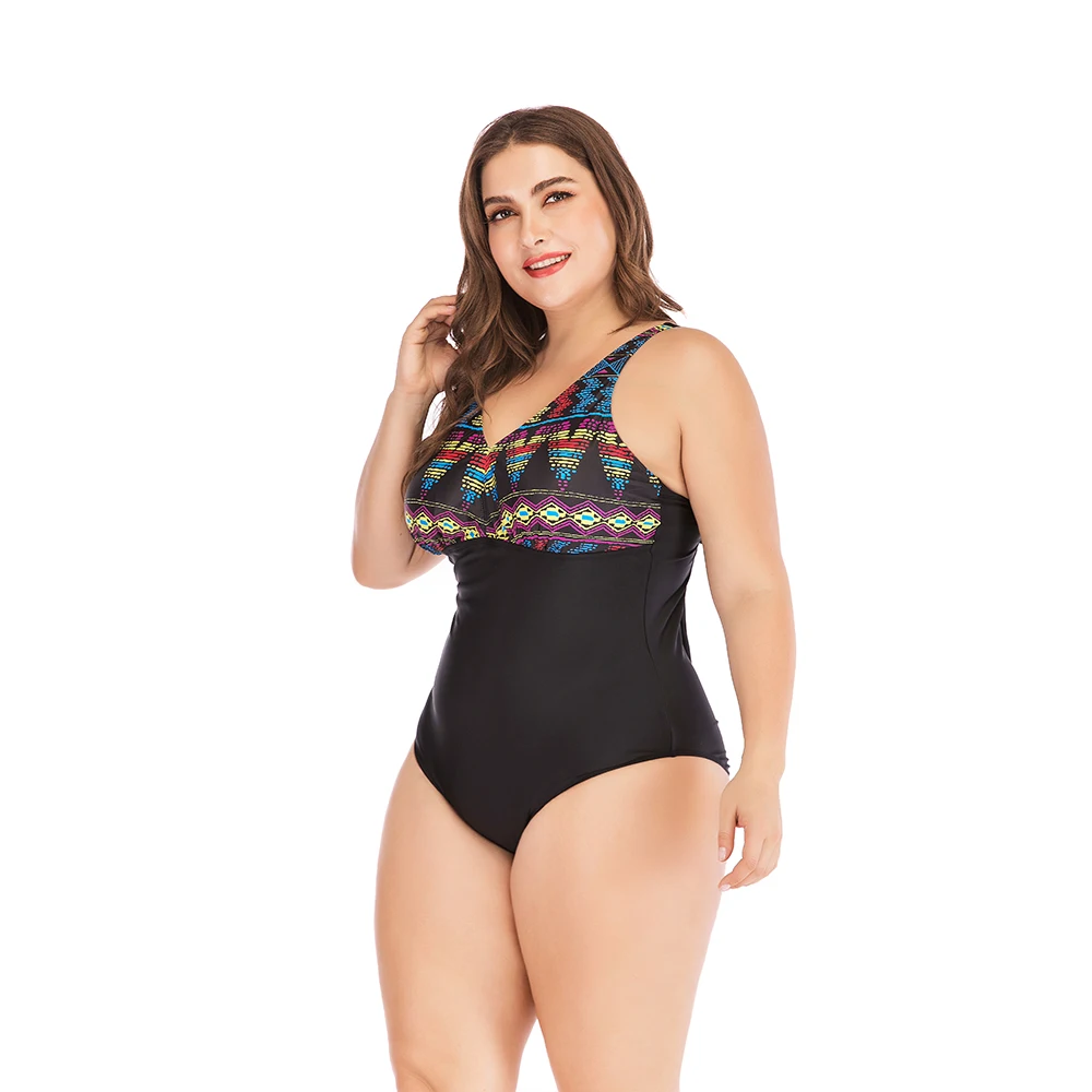 
SESEASUN black print women sexy one piece swimsuit halter neck cross bandage monokini swimwear mature women plus size bikini 5XL 