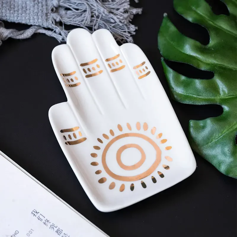 Five Fingers Hamsa Sun Hand Shape Ceramic Decorative Ring/Jewelry/Trinket/Necklace/Storage Holder/Dish/Plate/Tray