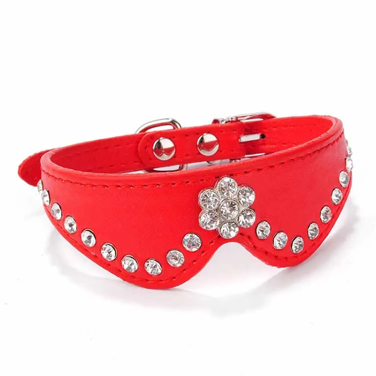 Bling Rhinestone Crystal Suede Leather Pet Dog Collar Stocked Puppy Collars Dog Collars with 5 Colours