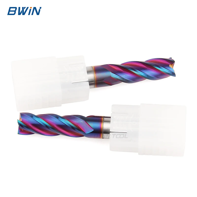 BWiN blue nano coated flat milling cutter 8*100 hrc65 4*50 end mill cutter cutting tool for stainless steel