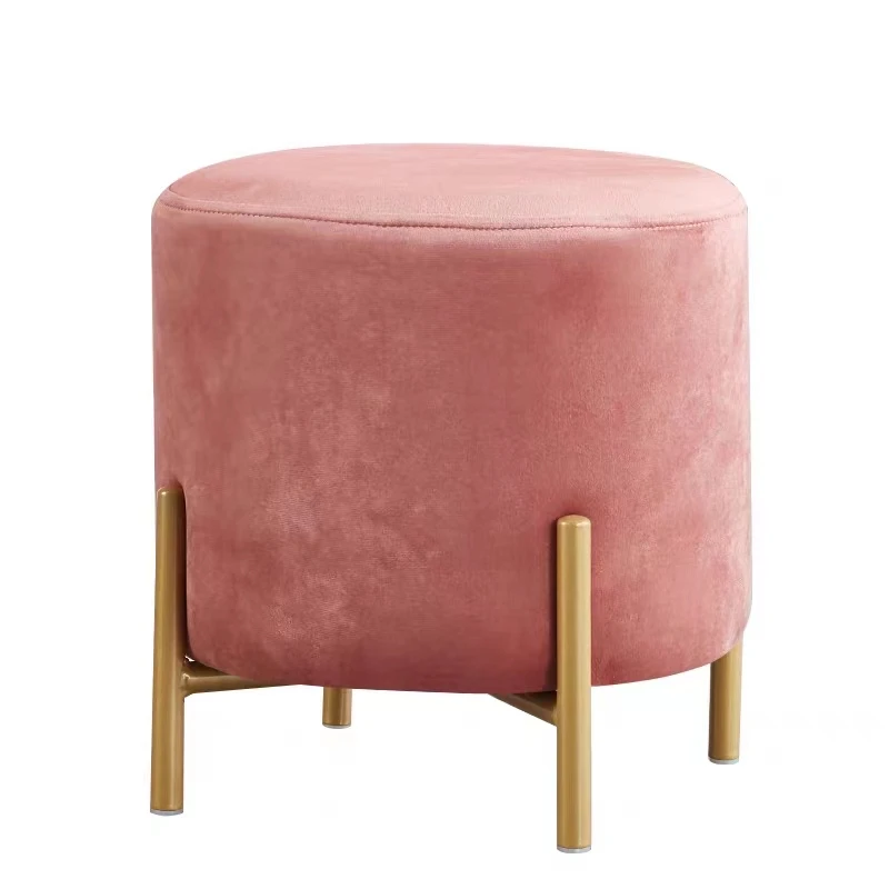 Luxury Upholstered  tufted Round Velvet Stool Footrest Ottoman with metal legs for living room
