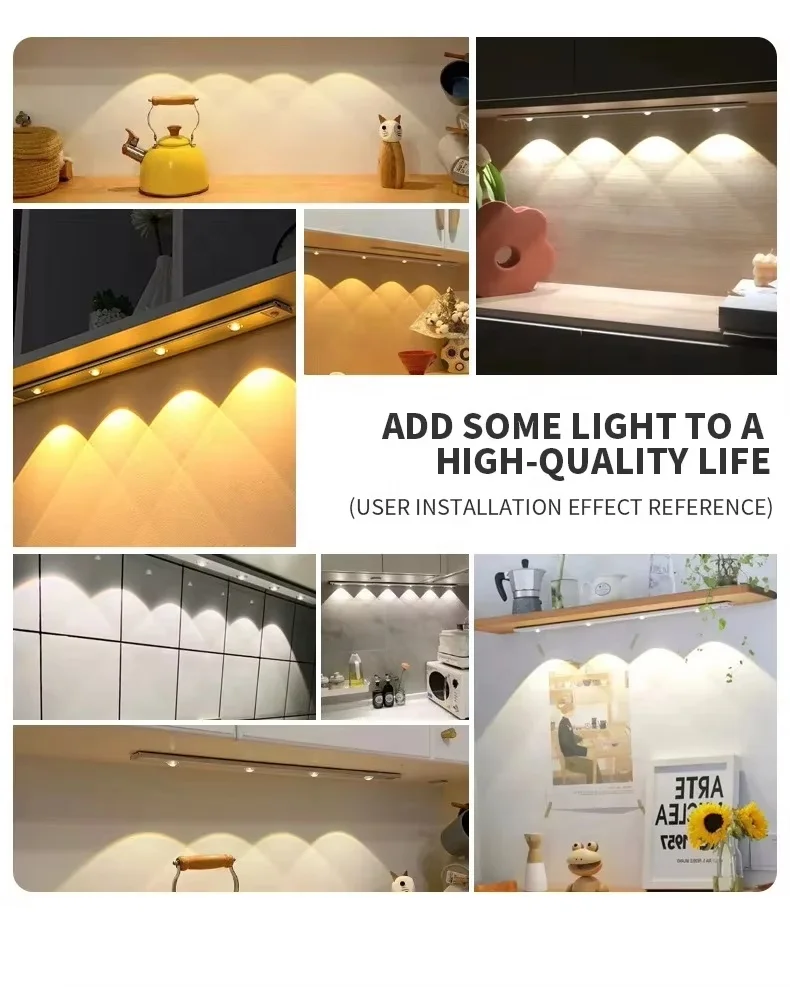 Rechargeable kitchen led motion sensor under cabinet aluminum profile linear light strip lamp with motion detector for cabinet
