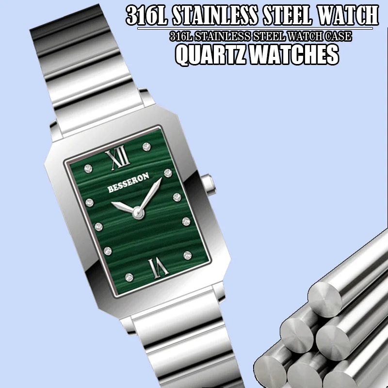 Popular Fashion Designer Square Steel Ladies Watch Custom Logo Luxury Elegant Silver Green Quartz Women Watch Reloj Mujeres