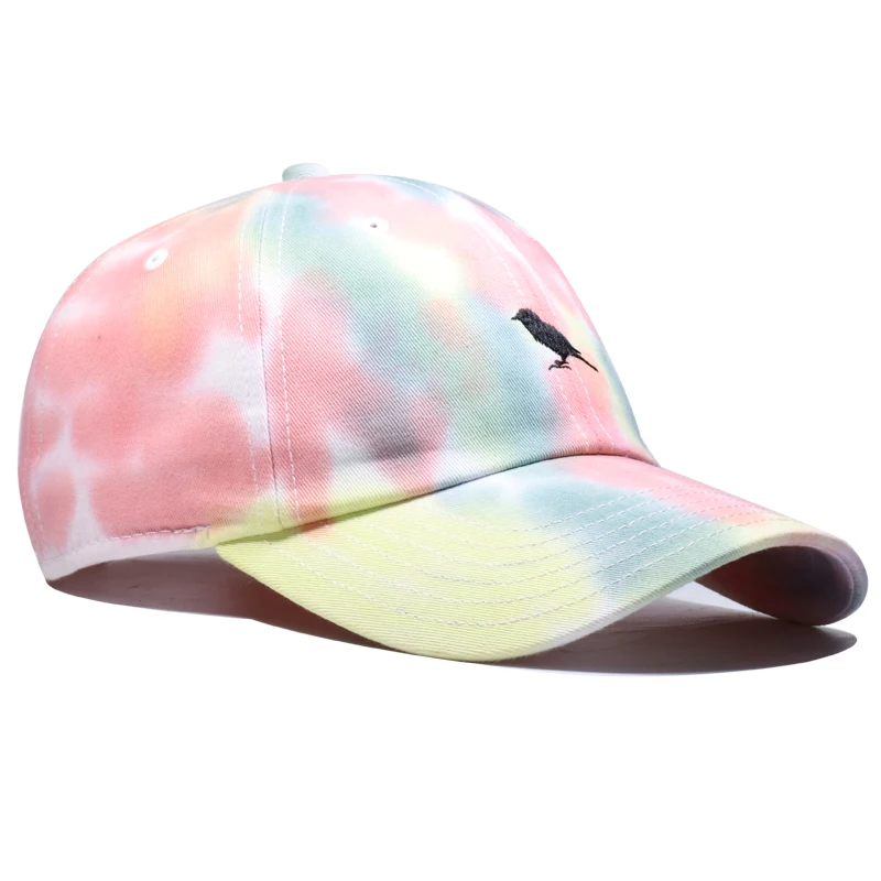 Custom High Quality baseball Peaked Tie Dye Washed Hat And Cap
