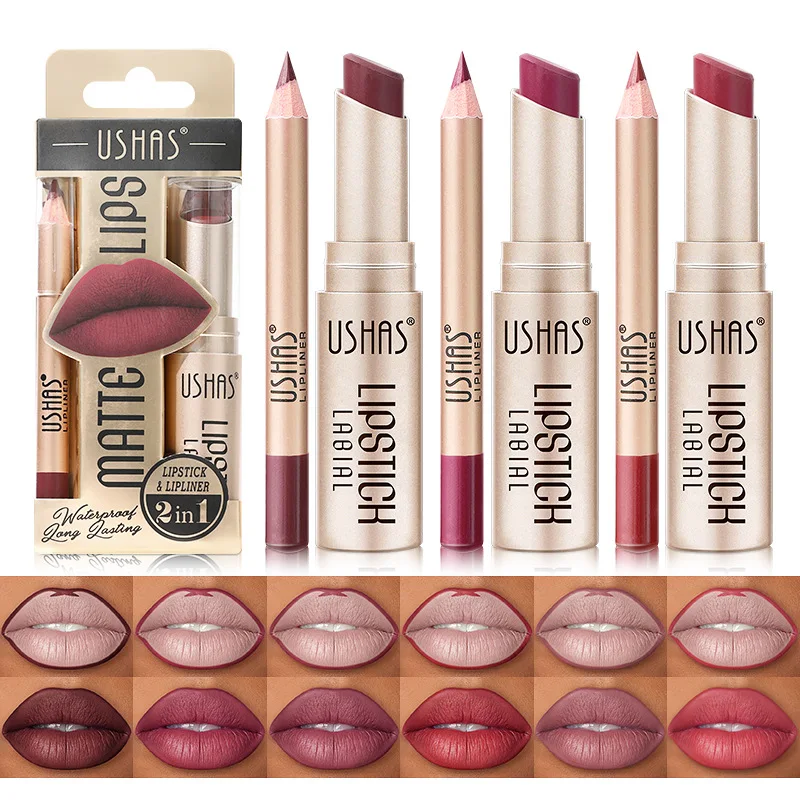Custom Vegan Long Lasting Waterproof Matte Moisturize Makeup Fashionable Pigmented Plumper Organic Lip Liner Lipstick Set