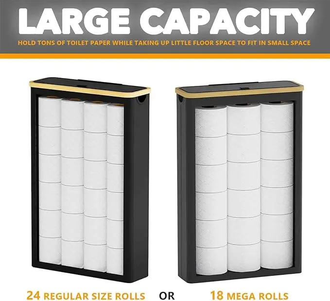 Toilet Paper Storage with Lid, Hold up to 24 Regular Rolls or 18 Mega Rolls, Slim Toilet Paper Basket Holder Bin Container