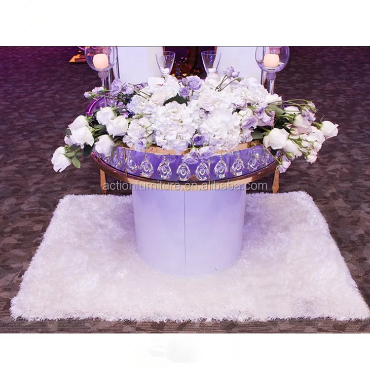 Round Crystal Glass Carved Golden Wedding Table Cake Table Flower Stand For Hotel Wedding Party