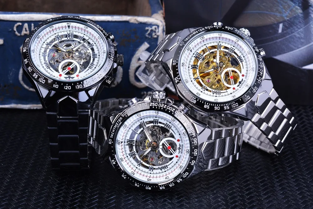 Winner Classic Golden Movement Steel Mens Skeleton Man Wrist Watch Mechanical Top Brand Luxury Fashion Man Automatic Watches