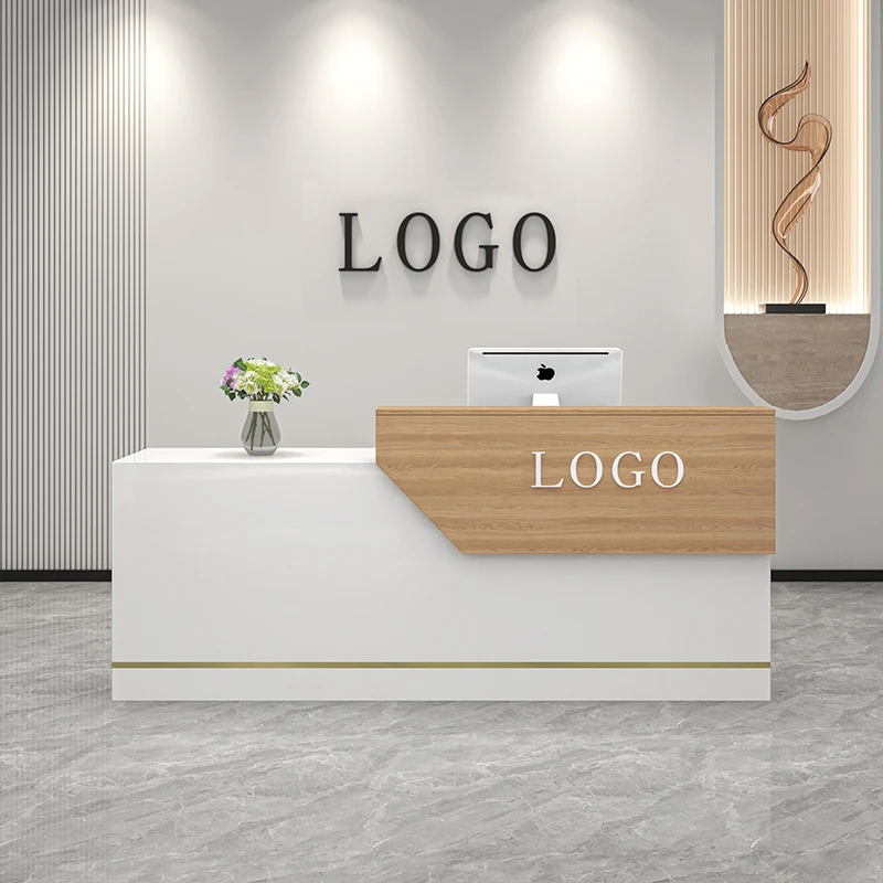 Modern 2024 fashion Spa Salon Counter Hotel Salon Furniture Pink gold  Reception Desk With Led Light