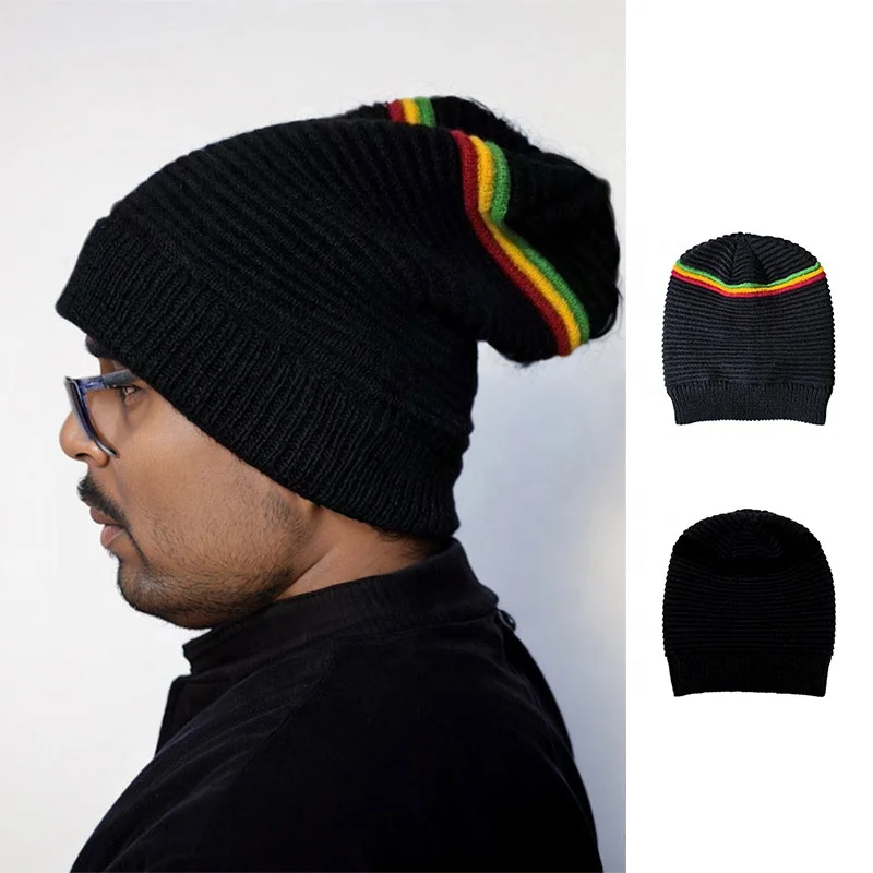 High quality jacquard knit beanie custom winter hats striped beanies solid color unisex warm caps rasta knitted tam hat for men