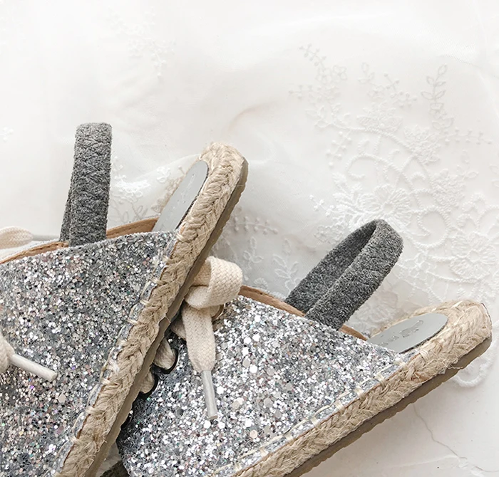 silver sparkling glitter leather beach custom made kids summer shoes slides