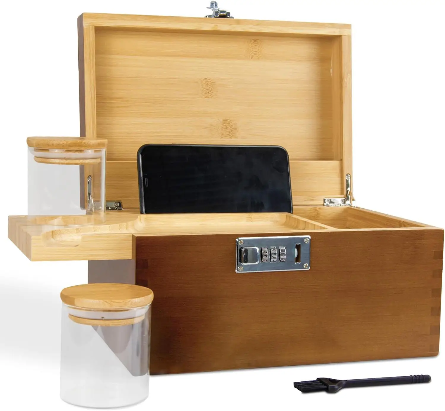 Large Wooden Stash Box with Combination Lock Rooling Tray Wood Stash Storage Box for Gift, Keepsake Decorative boxes