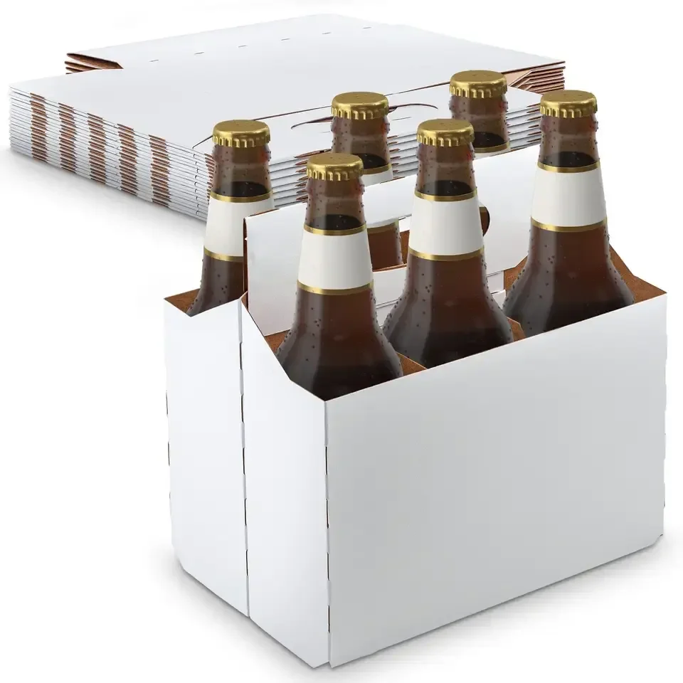 High Quality  Bottle  Holder Sturdy Folding 6 Pack Beer Bottle Carrier Takeaway Cardboard 6 Pack Wine Bottle Carrier