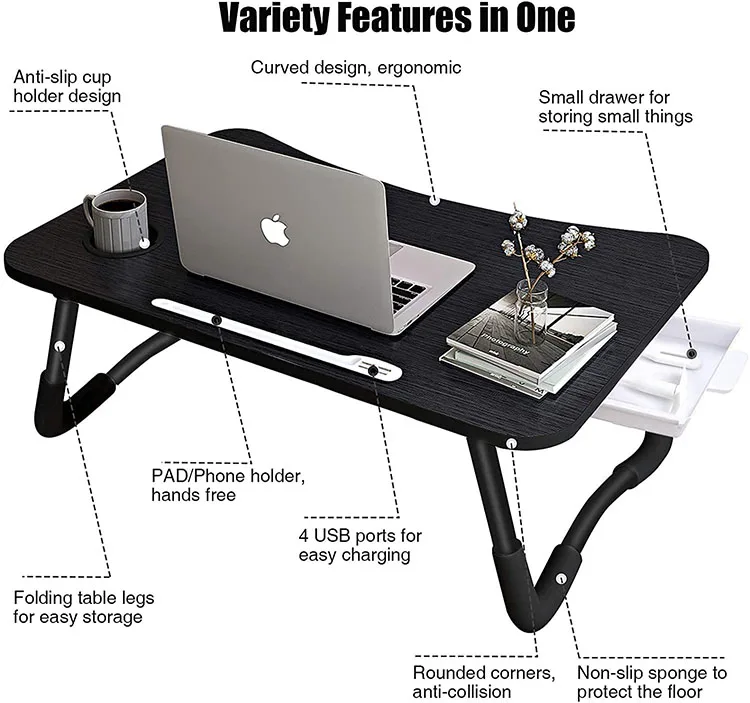 Vekin Furniture Family Bed Laptop Mini Computer Desks Bedside Foldable Laptop Tray Table Computer Desk For Home Office