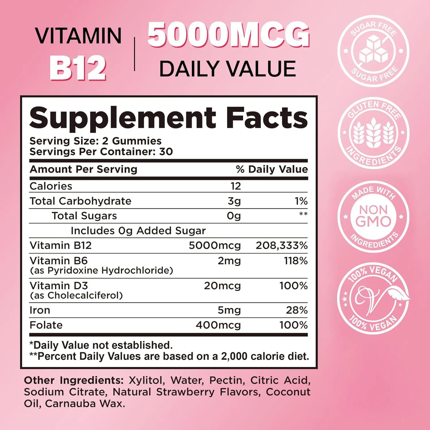 Vitamin B12 Gummies Sugar Free Iron with Vitamin B12 5000mcg Supplement Support Immune System