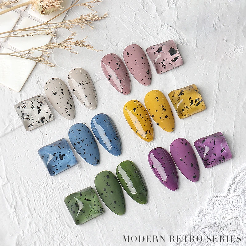 RTS 8ml Quail Egg Effect Varnishes Eggshell Hybrid Design Base Top Coat Gel Nails Art Nail Polish