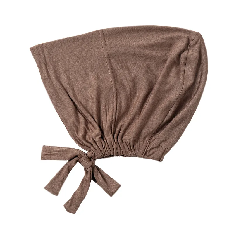 Arab Muslim Turban Solid color modal elastic band bottomed hat tied with rope adjustable scarf small hat