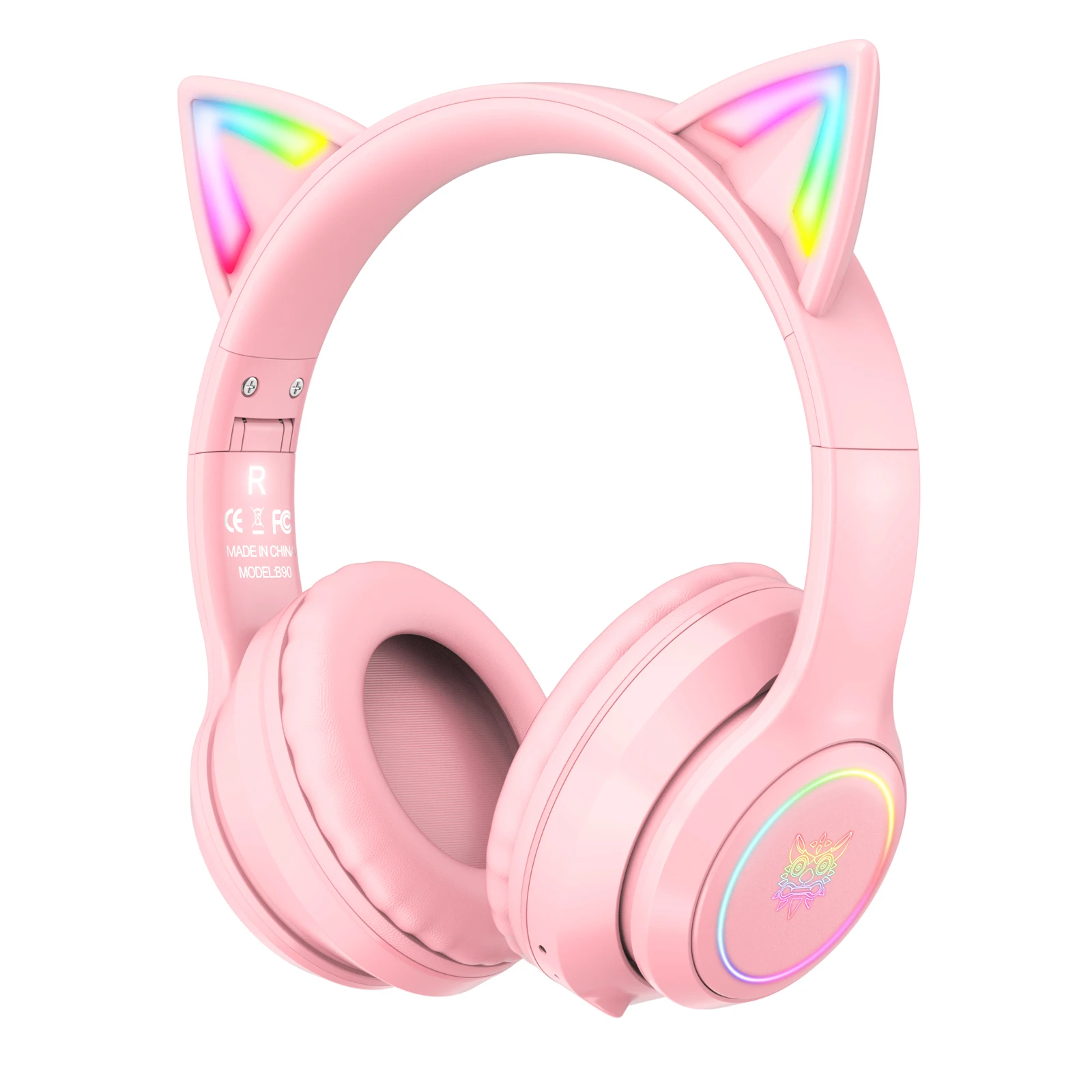 Onikuma B90 Wireless Bt Noise Cancelling Headphones Pink Cat Ear Rgb Audifonos Microphone Stereo Gaming Headset For Girl