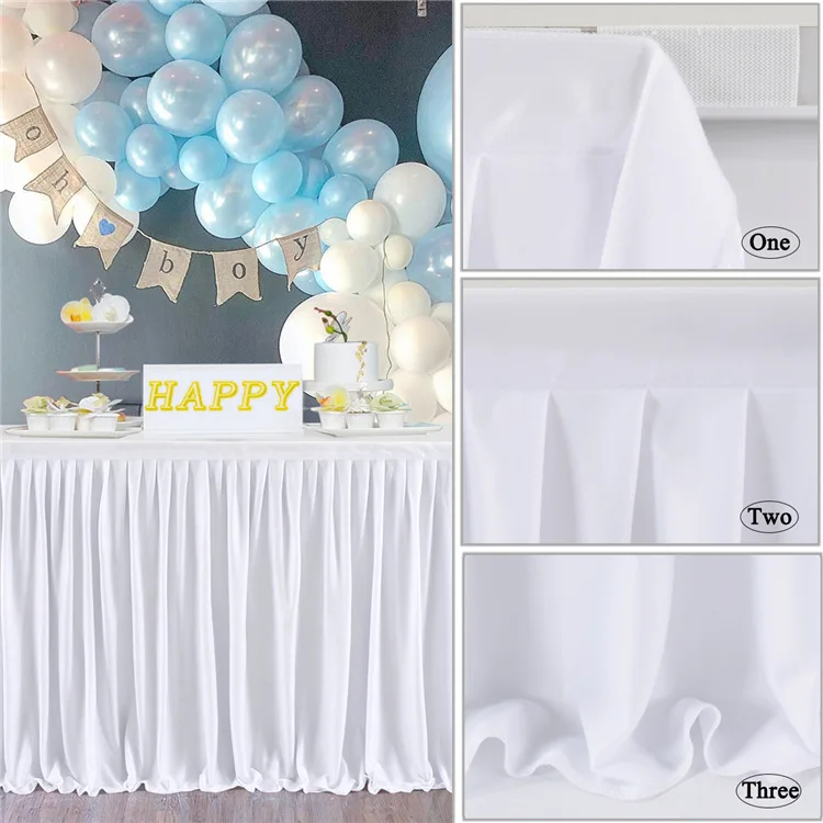 The table skirt designed with solid colored ruffles is suitable for hotel banquets birthdays outdoor wedding party decorations