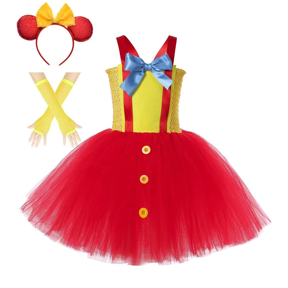 Rainbow Circus Clown Costumes for Girls Kids Carnival Halloween Fancy Tutu Dress Funny Magic Joker Cosplay Outfit Child Clothes