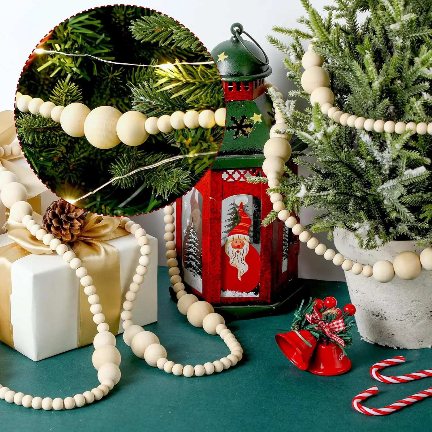 9-Foot Long Vintage Style Wooden Bead Garland Elegant Christmas Tree Decor Shabby Chic Wall Signs Wedding Decor for Everyday Use