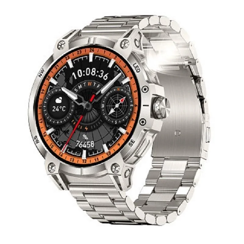 2024 KC89 Smart Watch for Men IP68 Waterproof BT Call 1.85Inch Round Screen Outdoor Flashlight Smartwatch 760mah Battery