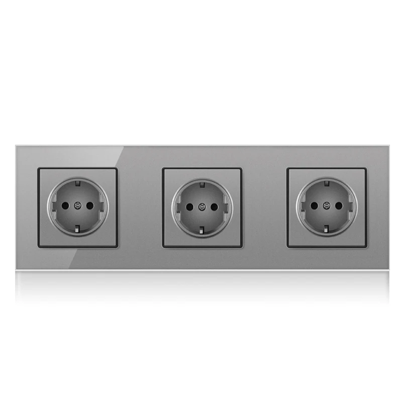 258*86mm Crystal toughened glass panel German EU standard  wall power socket outlet