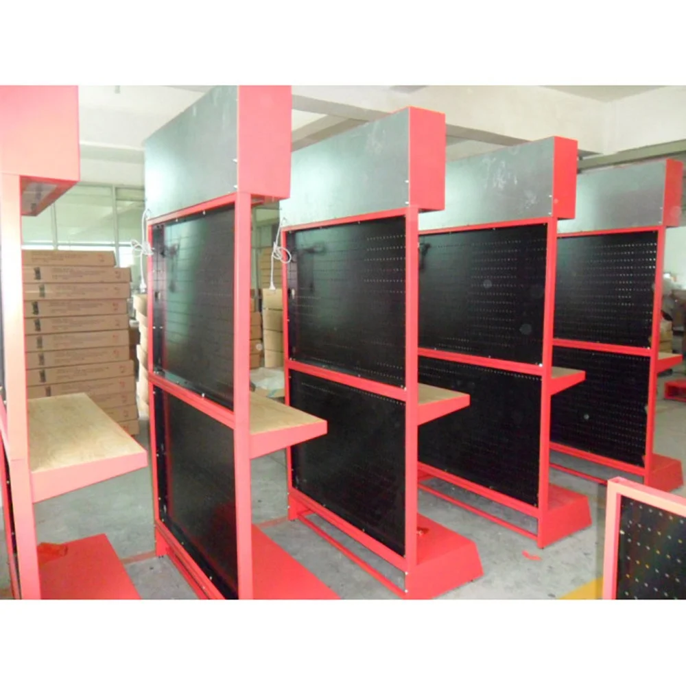 Retail Pegboard Accessories Display Stand Metal Hardware Shop Tools Display Rack With Led Lighting Header