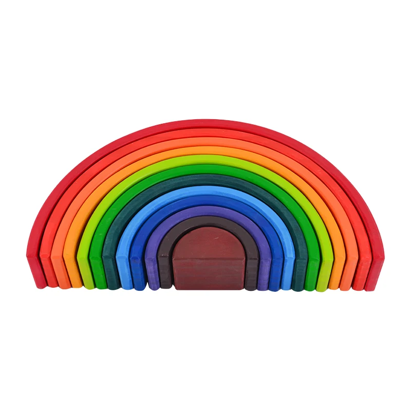 12-Piece Wooden Rainbow Stacker DIY Toy Bright Colors Building Blocks for Unisex Baby Toy Stacking Game