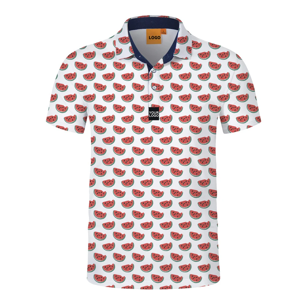 Wholesale luxury high quality stretch elastic full all over print sublimation polyester golf polo t shirt custom logo poloshirts