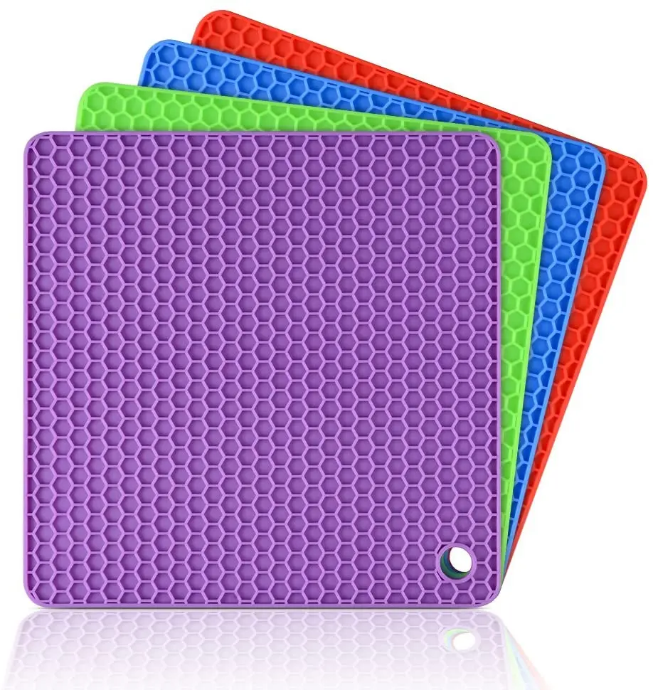 Silicone Soft Heat Insulation Jar Opener Pot Hold Round HoneyComb Square Trivet Mat Pad