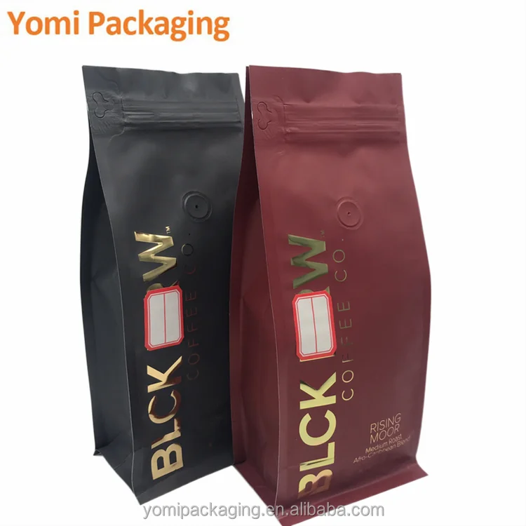 Custom Printed Hot Stamp Coffee Bag Aluminum Foil Recyclable Black Bags For Coffee Packaging With valve