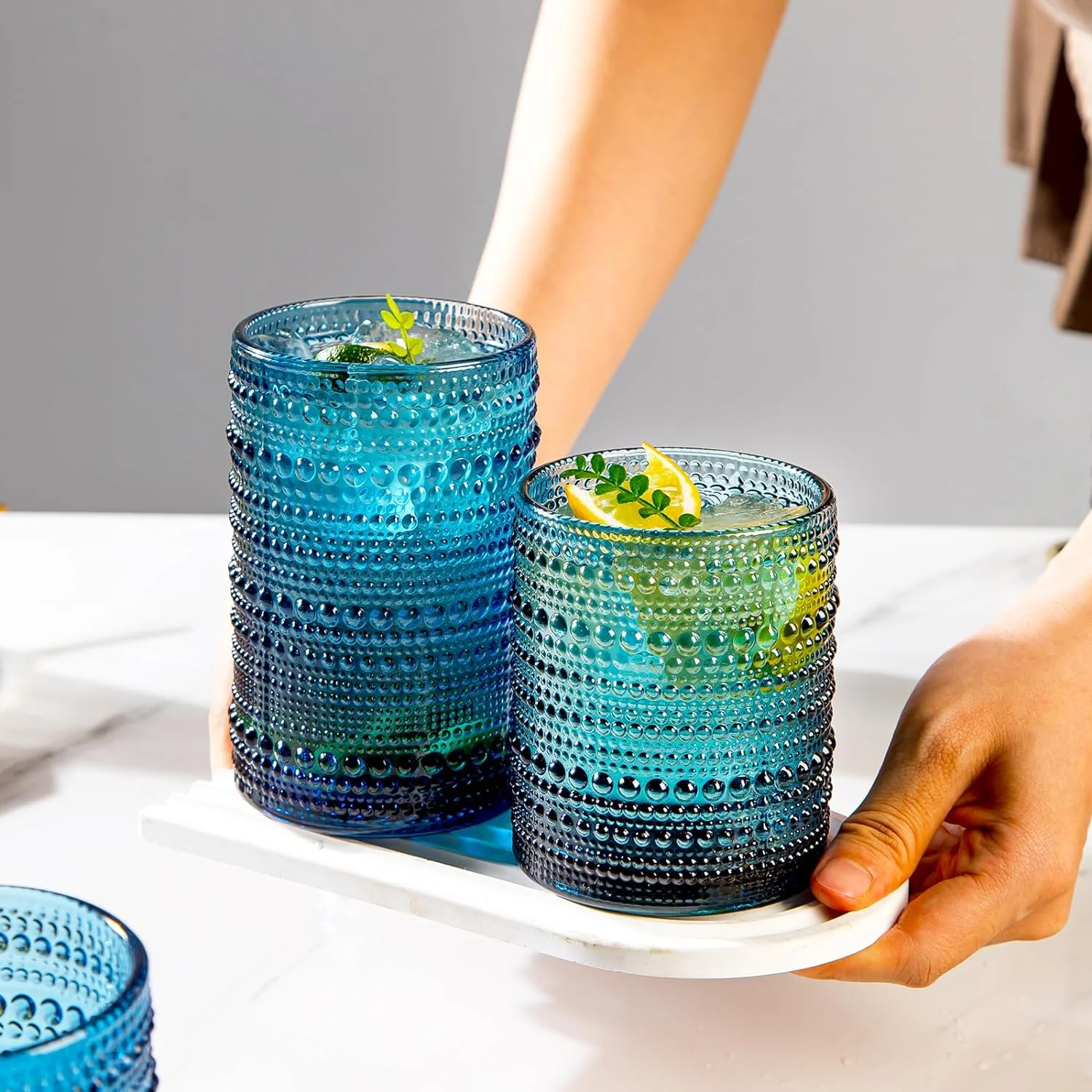 Vintage Drinking Glasses Cup Colored Embossed Hobnail Drinking Glasses Highball Glass