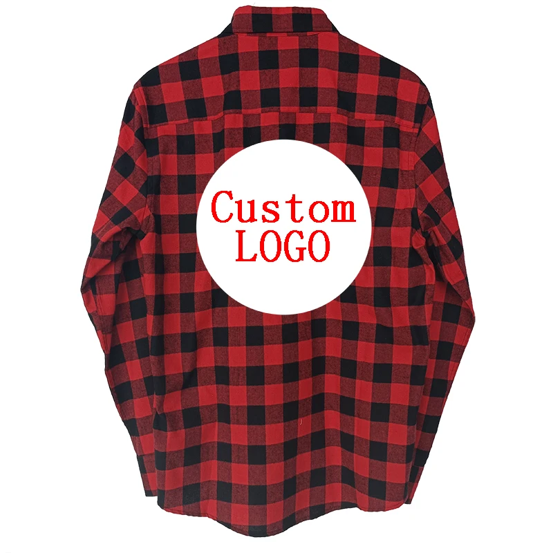 Classic Red Black Plaid Pattern Custom Logo Flannel Casual Fashion Women Western Shirts