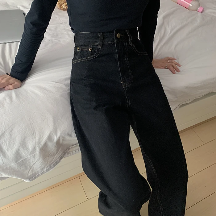 Vintage High Waist Women Black Jeans Korean Fashion Streetwear Wide Leg Jean Female Denim Trouser Straight Baggy Mom Denim Pants