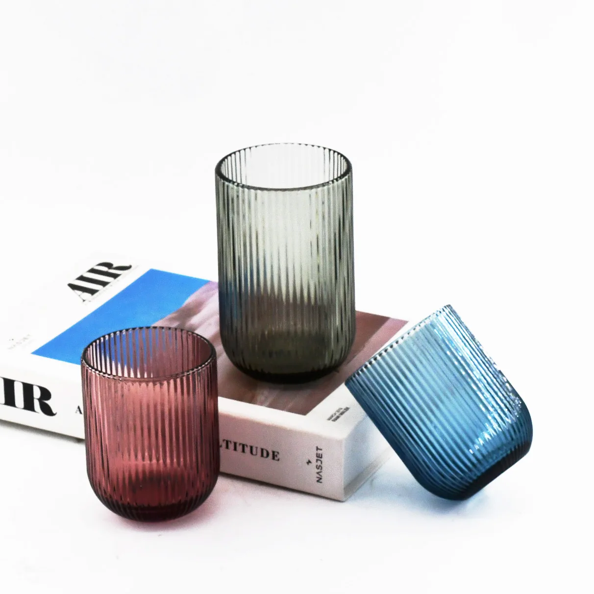 Wholesale 8oz Colorful Fashion Ribbed Ring Bottom Transparent Glass Candle Jar