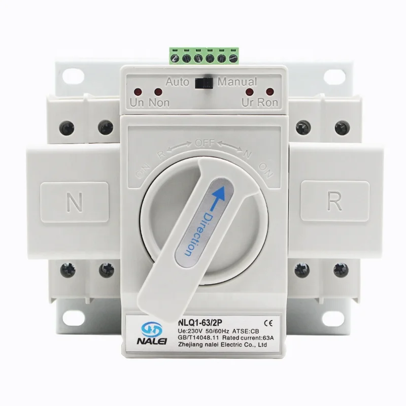 Auto switch and auto recover I-0-II 220/230V CB level micro break double power automatic transfer switch 2P 63A
