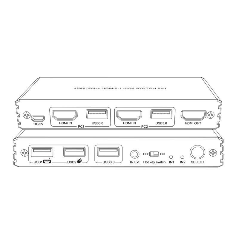 8K@60Hz/4K@120Hz 2 port HDMI2.1 KVM Switch HDR&D-olby vision USB3.0 HDMI KVM Switcher 2 in 1 out