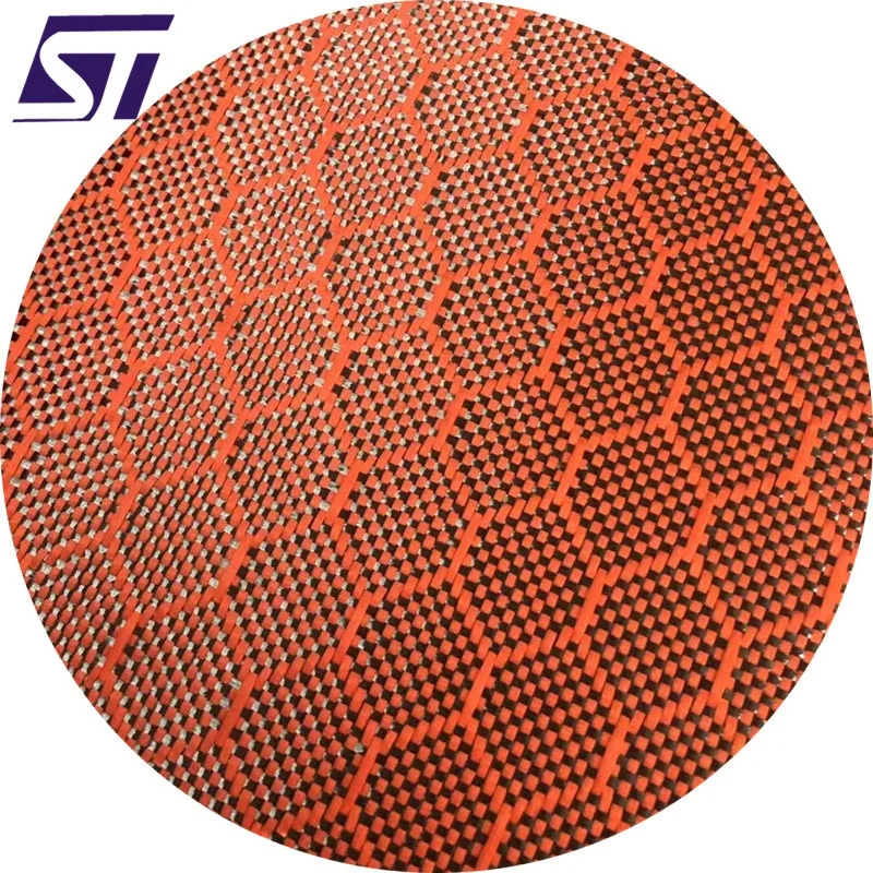 Orange Hexagon Carbonfabric , Aramid carbon cloth, Honeycomb  fabric