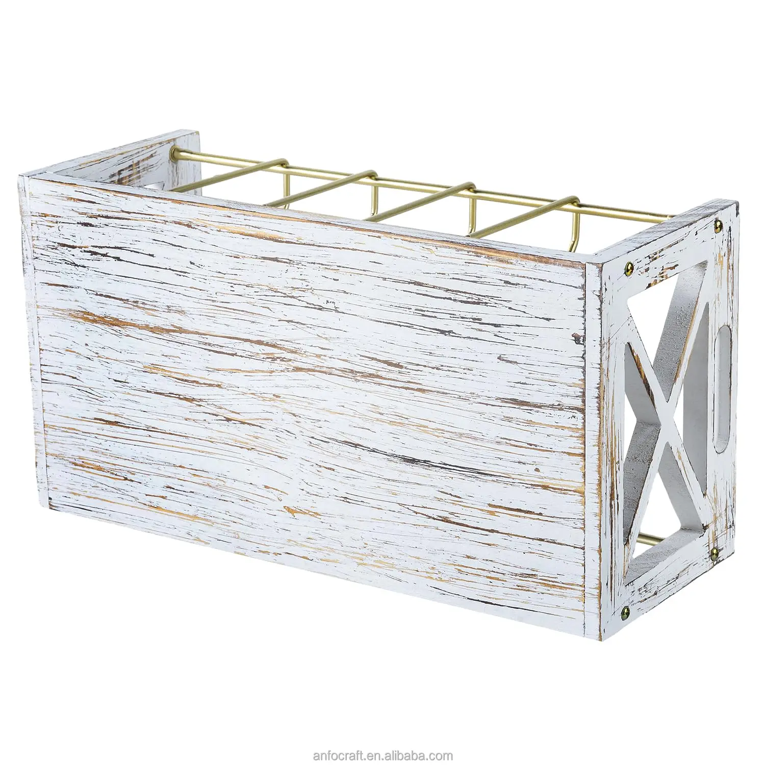 CD Storage Holder, 5-Slot Farmhouse Industrial CD & DVD Storage Rack with Handles Barn Door Rustic Solid Burnt Wood