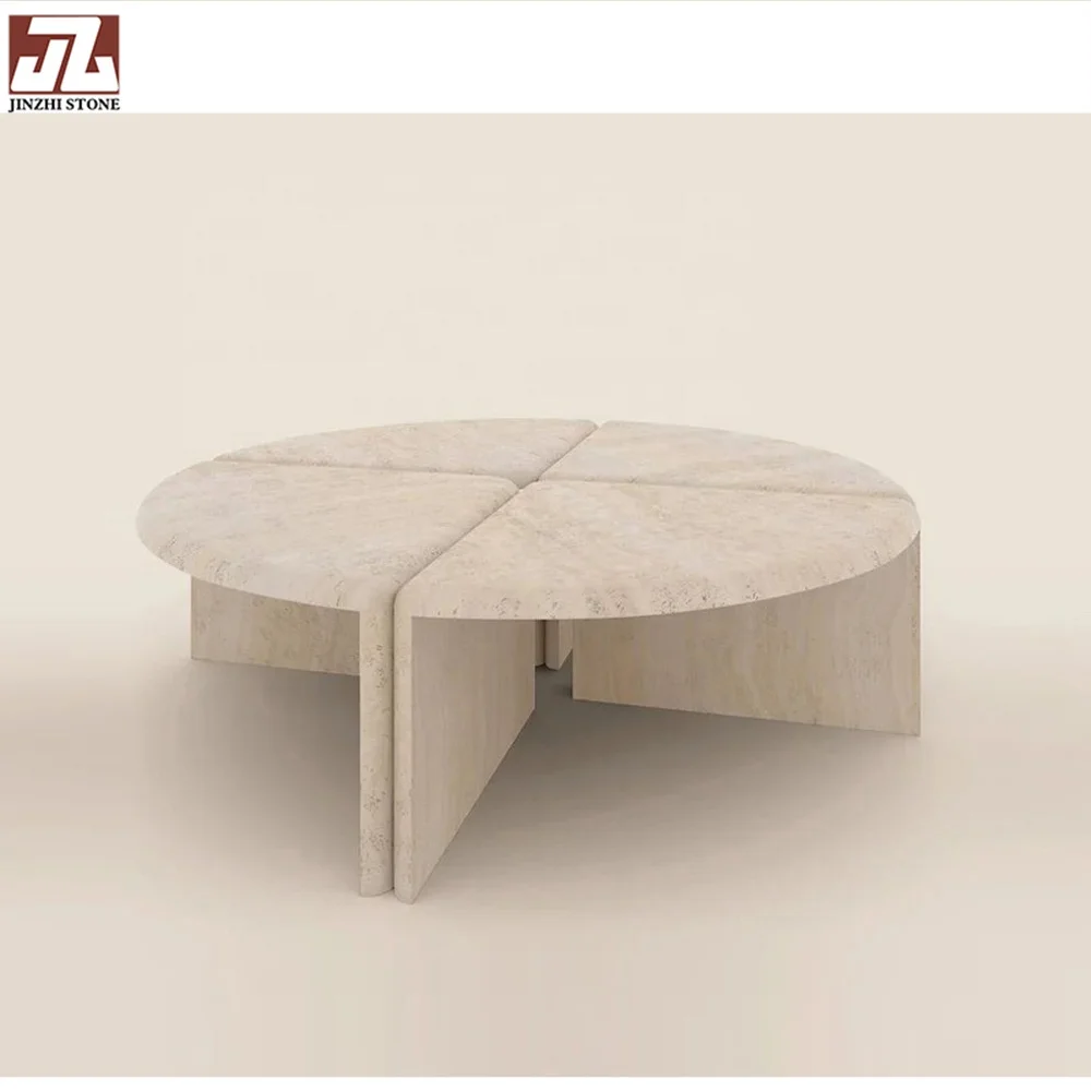 Beige Marble Home Decorative Travertine Round Marble Coffee Table Tops Indoor Dining Hotels Villas NSF Certified Projects
