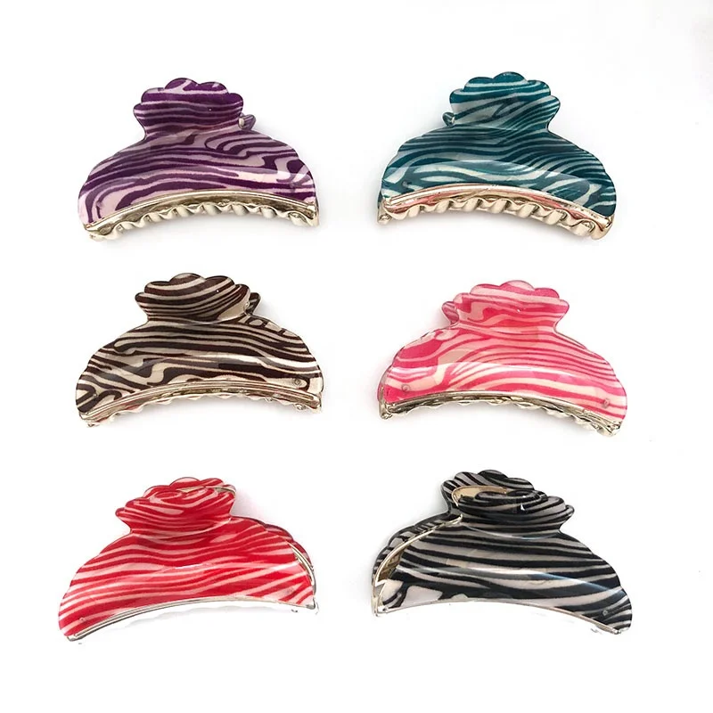 Vintage 9cm large printing plaid leopard marble clamp wave hair claws clip acrylic flower dot zebra stripe designer hair claw