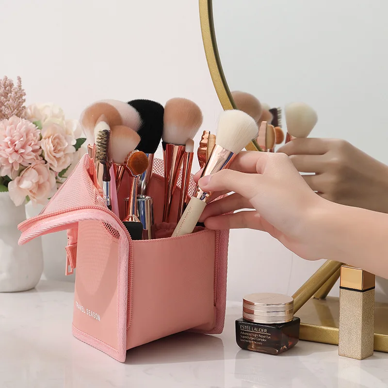 DL5 Customized Logo Waterproof Oxford Fabric Vertical Makeup Brush Bag Fashion Multi-compartment Cosmetic Storage Bag