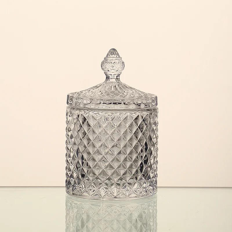 Machine Made DELI Unique Designed Wedding Use Big Empty Fancy Luxury Diamond Style Clear Glass Candy Jar