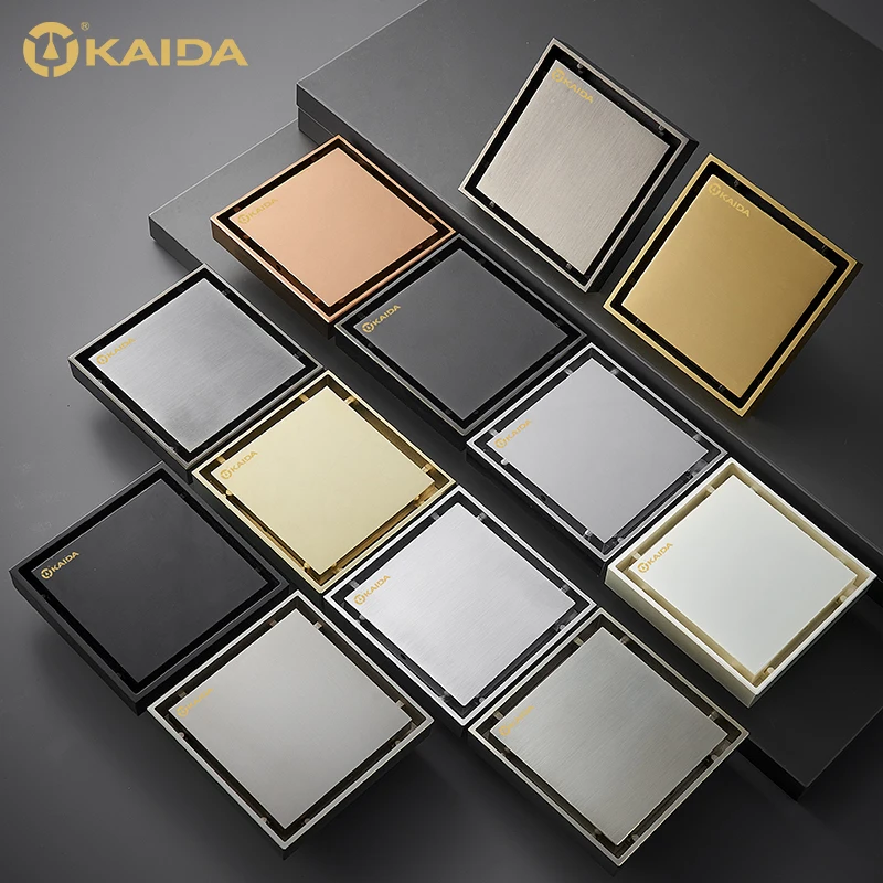 Solid Brass Square Shower Drain Tile Insert Grille Tile Insert Invisible Bathroom Shower Drain