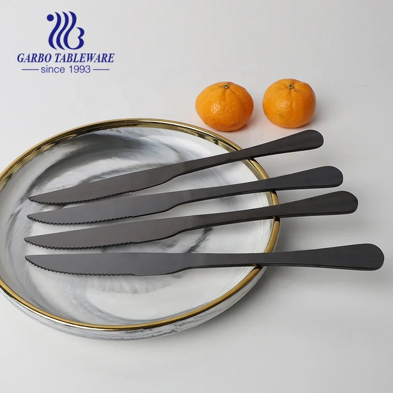 6 шт. полированные зеркальные столовые приборы длиной 23 см высокого качества 410 из нержавеющей стали PVD Черный Обеденный нож острый для