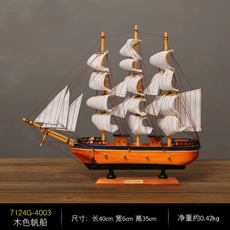 Pirate ship sailing yacht small boat model 30 40cm wooden small boat with led light deco fishing boat home table decoration