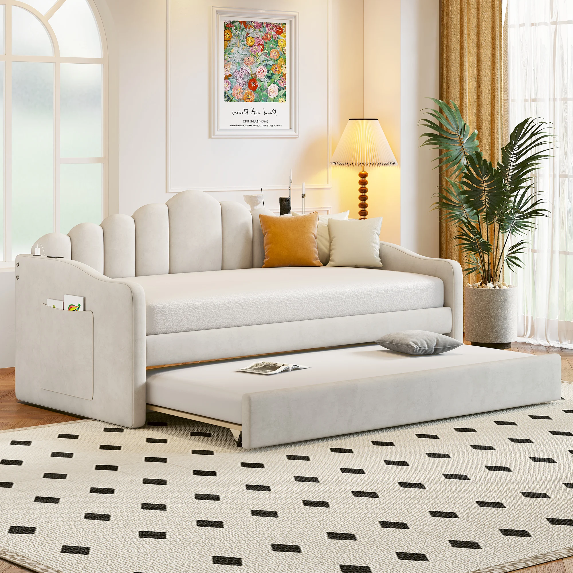 Multifunctional Home Furniture Retractable Dual Convertible Sofa Bed Twin Double Bedroom Sofa Sleeper Couch Pull out Trundle Bed